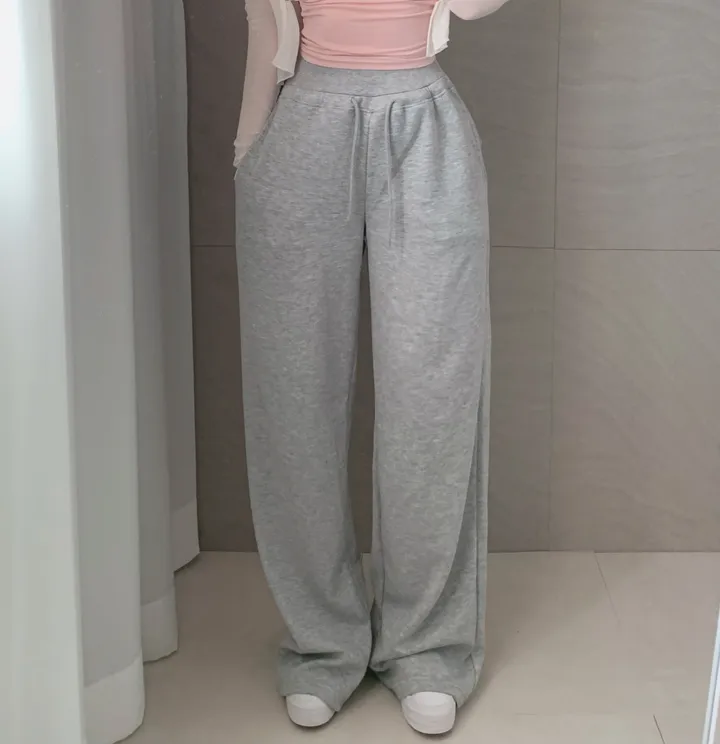 허리쏙-![편안한데,허얇골넓핏-/뒤포켓]힙업 하이웨스트 메탈 버튼 뒷포켓 롱 일자 와이드 트레이닝 츄리닝 팬츠 바지 (5col):러브글램 상세 이미지 3