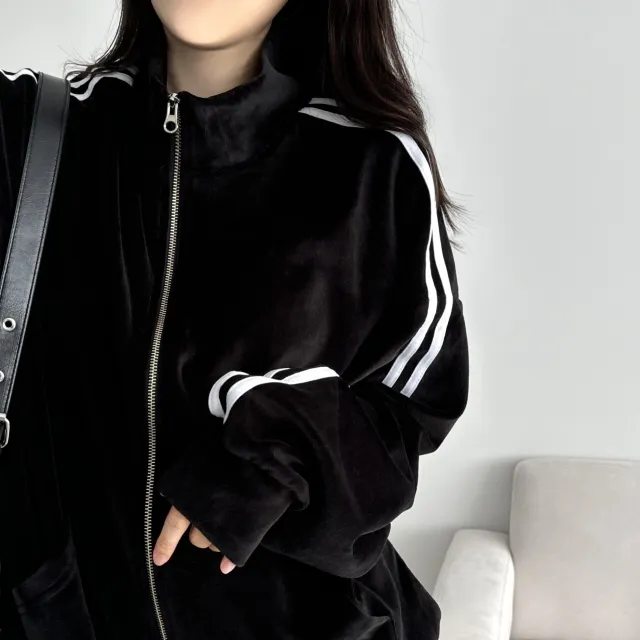 루즈핏 투웨이 지퍼 더블 라인 벨벳 스웨이드 후리스 댄스 트랙탑 져지(4color) 상세 이미지 16