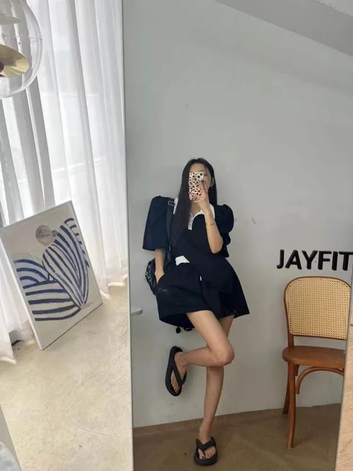 [세트가격/팔뚝커버] 어깨 퍼프 화이트 카라 포인트 트레이닝 셋업 상세 이미지 15