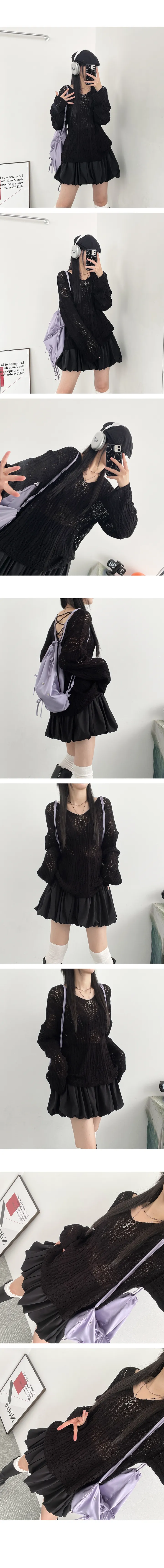 [앞뒤착용가능💖] 투웨이 발레코어룩 여리핏 시스루 코르셋 스트링 브이넥 리본 여름니트(5color) 상세 이미지 4