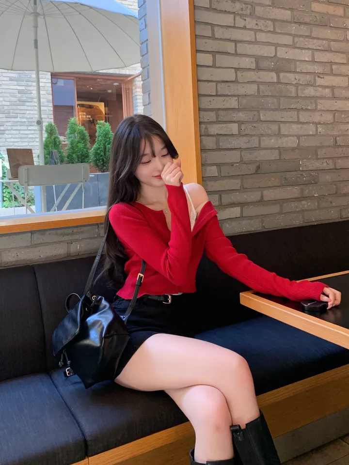 [ 인스타폭주 ] 가넷 골지 유넥 긴팔 가을 크롭 니트 가디건 상세 이미지 18