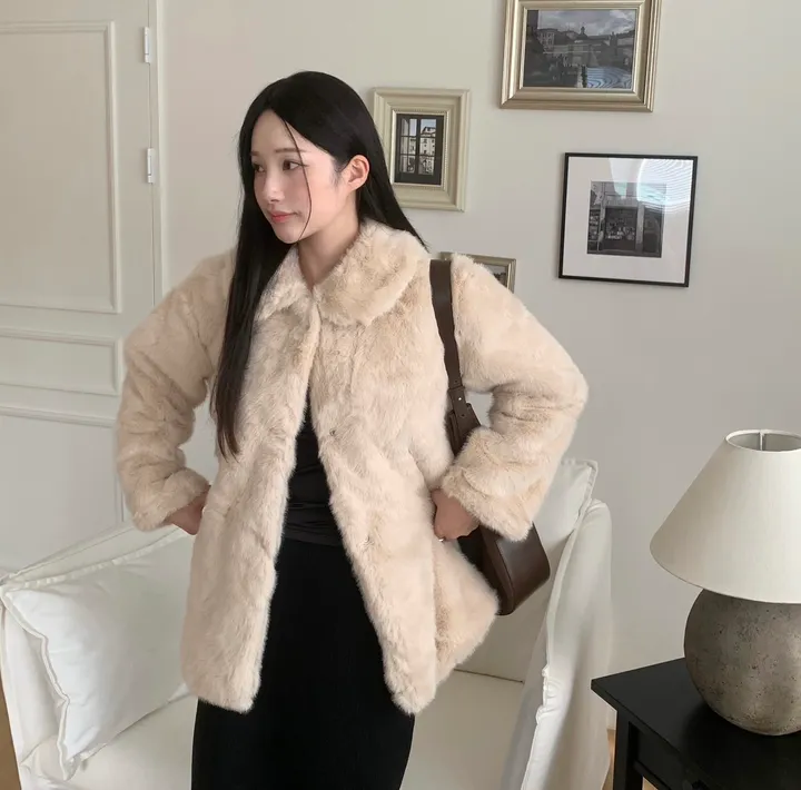 베인 겨울 카라 퍼 자켓 하프코트 싱글자켓 밍크자켓 상세 이미지 1