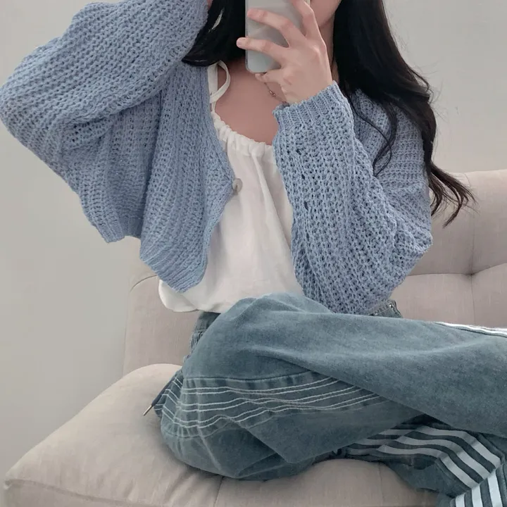 [아방🤍/new신상!]누가봐도 아방핏, 왕크롭 썸머 린넨 부클 원버튼 루즈핏 가디건 상세 이미지 37