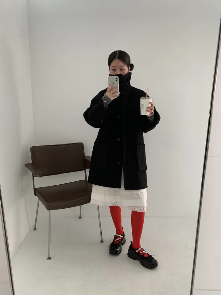 boucle high neck half coat (3color) 상세 이미지 21