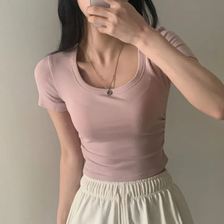 [파스텔🤍/MADE] 보장된핏, 옆셔링 스퀘어넥 반팔 크롭티셔츠 - 8color 상세 이미지 25