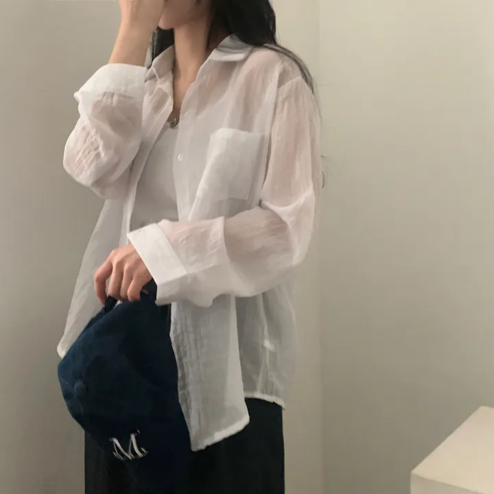 [살안타템17컬러✨/크롭&루즈핏] 햇빛차단, 린넨 시스루 루즈핏 거즈 셔츠/남방 블라우스 상세 이미지 16