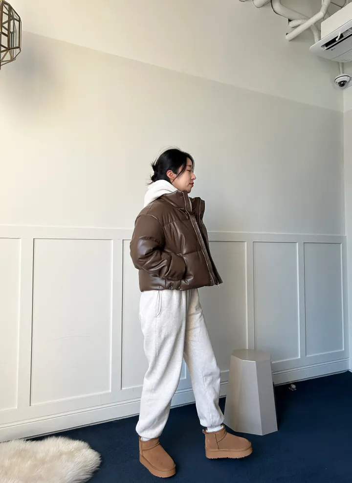 [당일출고❤️/최저가] 하이넥 레더 크롭 숏 패딩 점퍼 상세 이미지 3