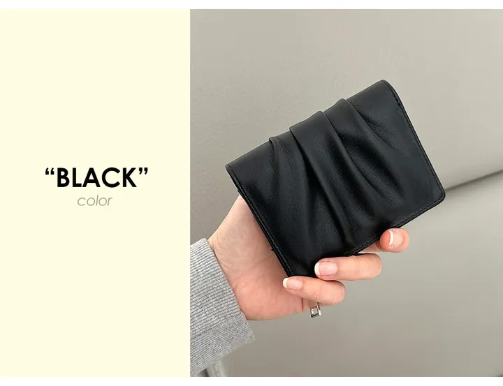 빠른출고✨ 여성스러운 셔링 가죽 반지갑 학생 여성 카드 동전 지갑 상세 이미지 5