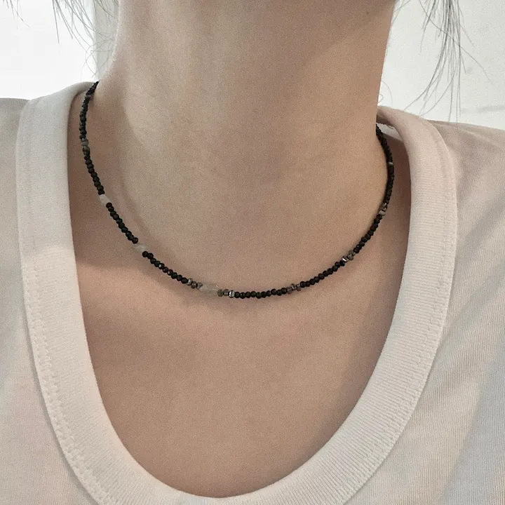 *made* 레브라도라이트 원석 론델비즈 목걸이 (3color) 무광비즈 유광비즈 써지컬스틸 상세 이미지 4