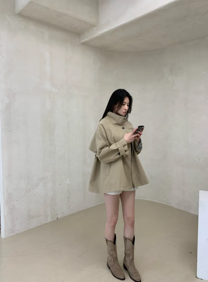 케이프 하프 트렌치코트 야상 자켓 상세 이미지 3