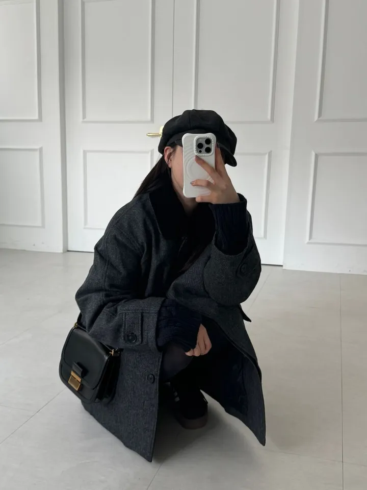 [겨울코트🖤/연말룩✨] 헤링본 울 누빔 코트 상세 이미지 11