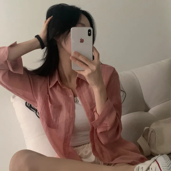 [살안타템17컬러✨/크롭&루즈핏] 햇빛차단, 린넨 시스루 루즈핏 거즈 셔츠/남방 블라우스 상세 이미지 28