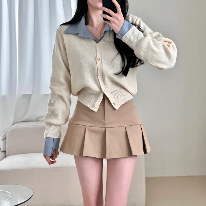 [허리잘록~/벚꽃룩!] 데일리 무지 브이넥 크롭 긴팔 니트 가디건 - 5color 상세 이미지 3