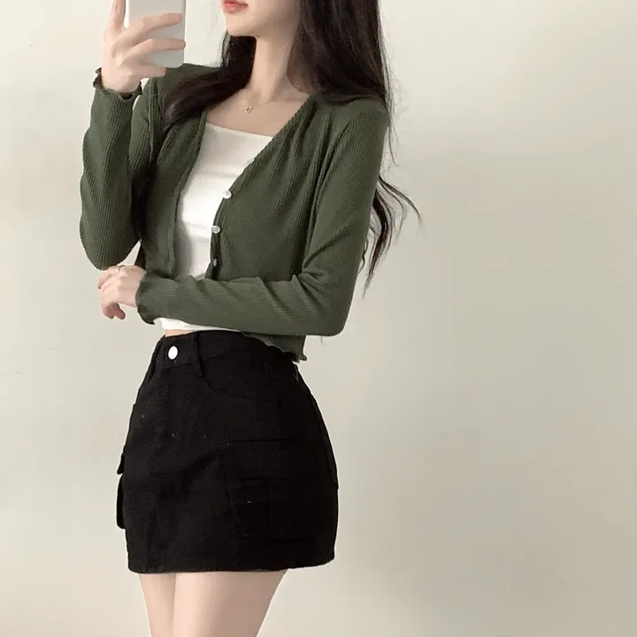 [봄신상/색감맛집] 물결 니트 브이넥 크롭 가디건 상세 이미지 13