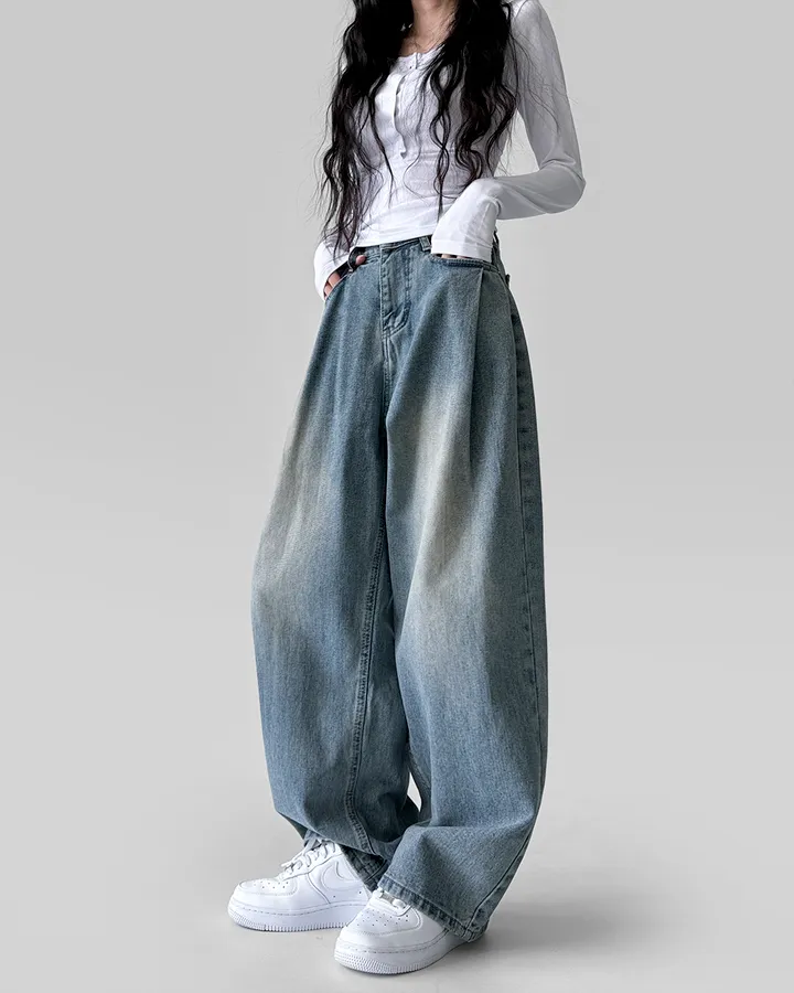 [~XL/2기장] 응팔 레트로 1988 워싱 벌룬 원 핀턱 통 와이드 데님 팬츠 바지 상세 이미지 13