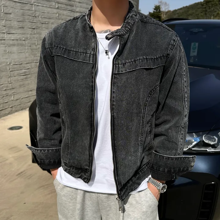 2사이즈! 커플 바이커 청자켓 데님 자켓 흑청 진청 겨울 가을 봄 커플룩 시밀러룩 꾸안꾸 코디 세트 크롭 슬림핏 오버핏 남녀공용 투피스 남자 데이트 빅사이즈 트레이닝  와이드팬츠 상세 이미지 16