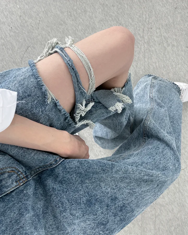 [비조단추] 스톤 워싱 디스트로이 데님 팬츠 상세 이미지 26