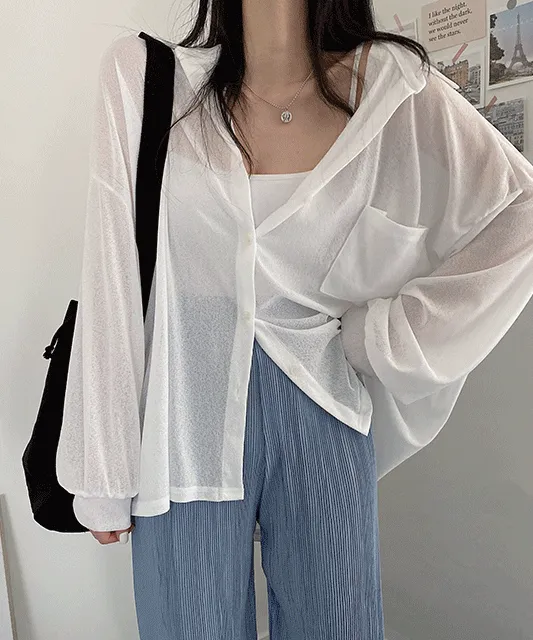 [간절기필수/누적5만장돌파!] 시스루 비치 루즈핏 간절기 여름 롱 카라 셔츠