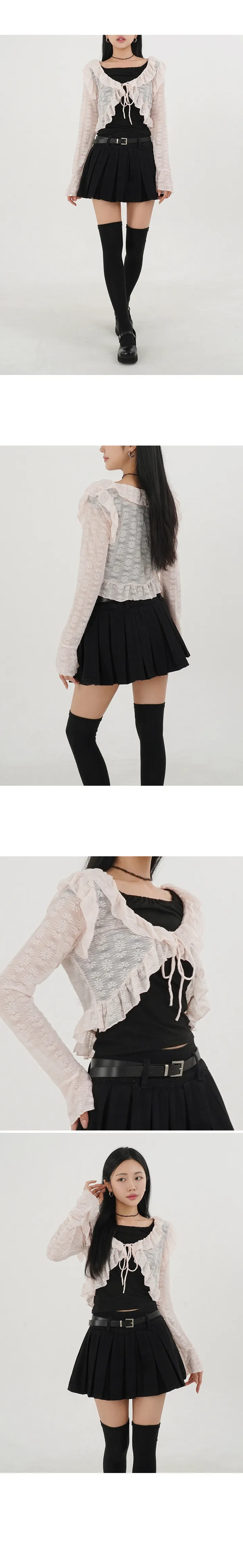 [3C]레이스프릴 볼레로 가디건 플라워레이스 나팔소매 프릴소매 시스루 가디건 러블리 살안타템 여행 휴양지 데이트룩 상세 이미지 6