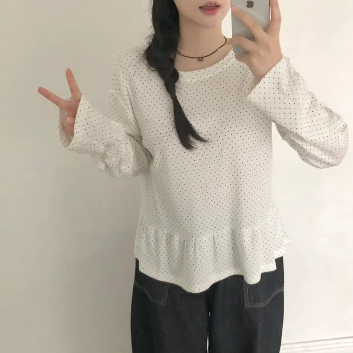 [레이어드템💭]도트 땡땡이 프릴 캉캉 레이어드 라운드넥 긴팔티 3color 상세 이미지 19