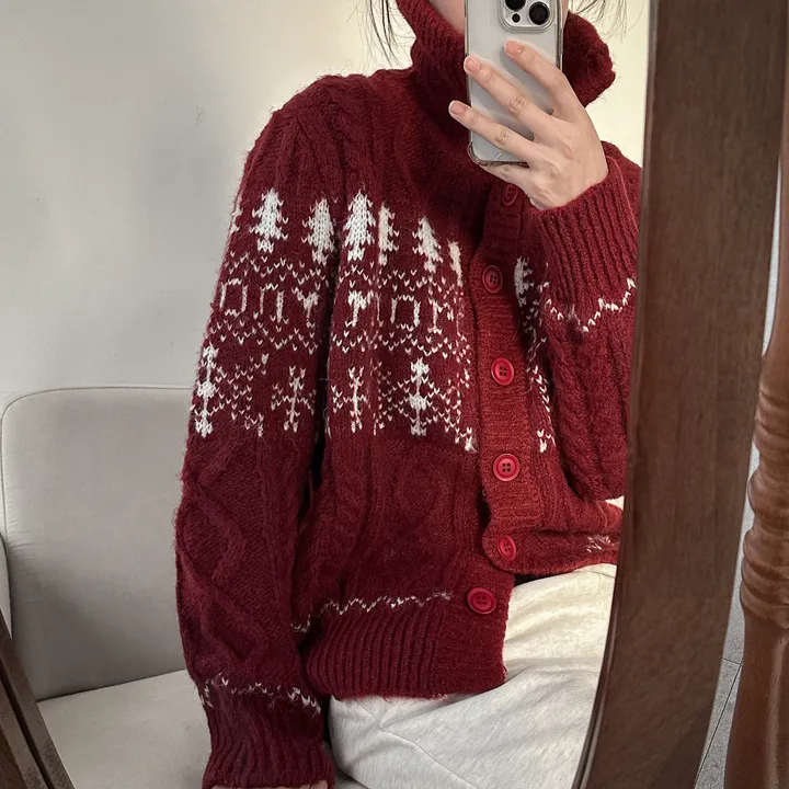 당일출고🚀[wool20%/두툼❄] 하이넥 스노우 패턴 노르딕 루즈핏 가디건 3color 상세 이미지 46