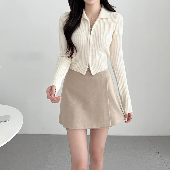 투웨이지퍼 보송 골지 크롭 니트 집업 카라 가을 겨울 가디건 상세 이미지 5