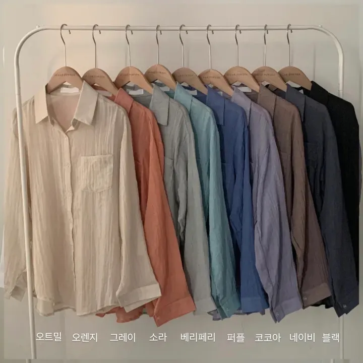 [살안타템17컬러✨/크롭&루즈핏] 햇빛차단, 린넨 시스루 루즈핏 거즈 셔츠/남방 블라우스 상세 이미지 4