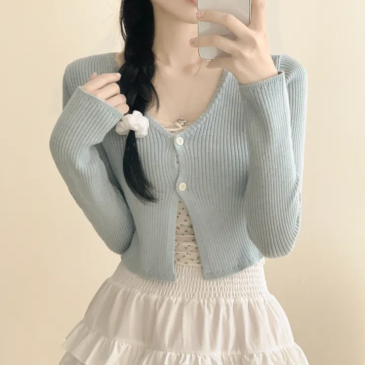 [벚꽃룩🌸/여리색감] 파스텔 크롭 슬림핏 트임 봄여름 니트가디건 딸기우유 핑크 소라 러블리힙 상세 이미지 10
