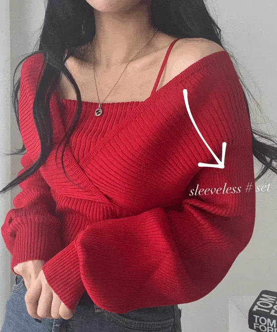 [일체형!] 츄 나시 오프숄더 랩니트/세트;5col