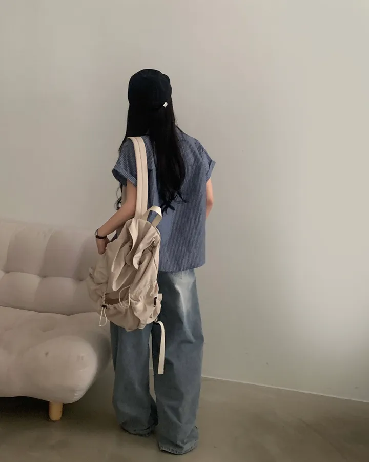 [빈티지🤍/여름셔츠] 샌드 스트라이프 루즈핏 롤업 반팔셔츠,남방 - 3color 상세 이미지 33