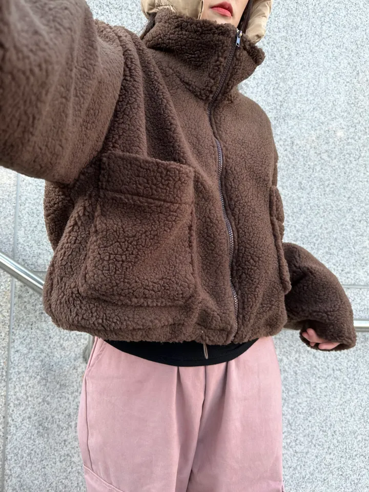 [iam테디베어]뽀글이 플리스 덤블자켓 후리스 양털점퍼 뽀글이자켓 4colors 오버핏 겨울아우터 힙 양털 집업 안감내장 자켓 상세 이미지 12