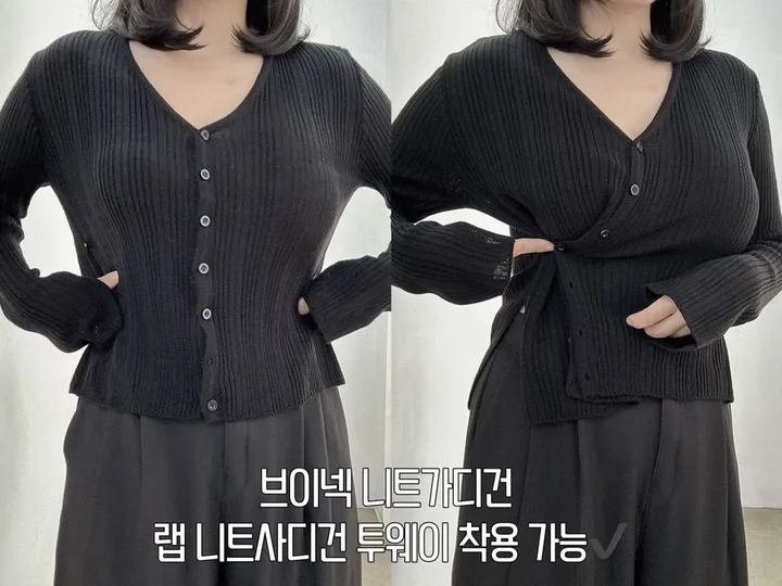 [빅사이즈/봄 필수템🌸] 반해 버튼 브이넥 골지 슬림 사선 가디건 상세 이미지 5