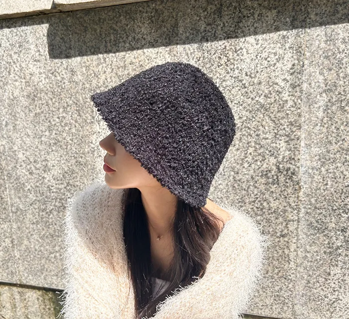 [당일배송]루킨포자체생산[특가세일]무지 뽀글이 벙거지 [묶음세일]뽀송이 양털 니트 버킷햇 모자 4color(블랙칼라-2000원) 상세 이미지 15
