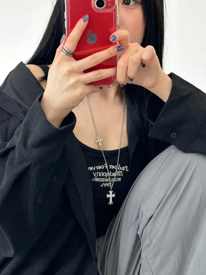 [🖤오늘출발🖤/써지컬] 큐빅 더블 크로스 목걸이 긴 목걸이 롱 목걸이 상세 이미지 10