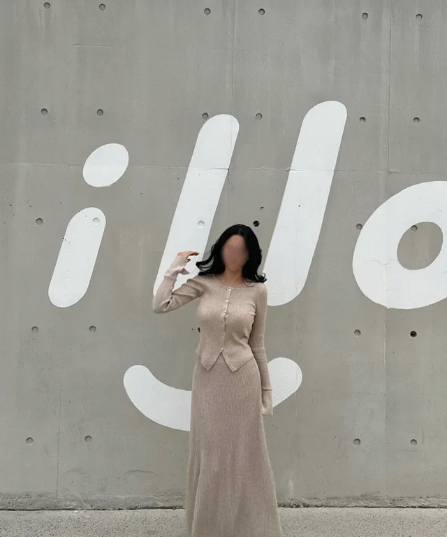 유사품주의 / 딥라인 골지 가디건 스커트 세트