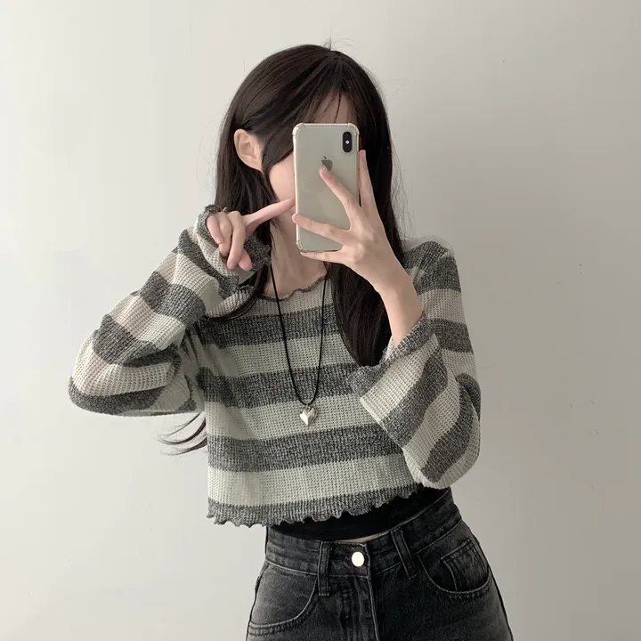*주문폭주* [데일리힙set] 물결 단가라 니트 티셔츠 & 흑청 사이드워싱 데님 팬츠 [D1-9] 상세 이미지 18