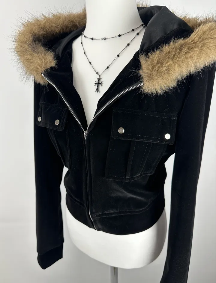 velvet fur hood  jacket- 벨벳 퍼 후드 자켓 2color (힙, 스트릿, 유니크, 크롭, y2k, 빈티지, 퍼, 집업, 후드집업) 상세 이미지 47