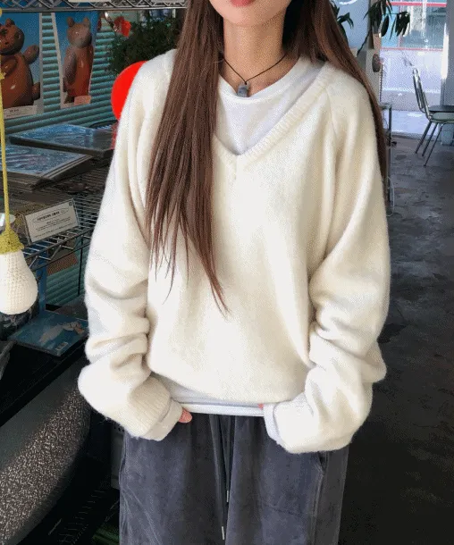 치치 루즈핏 데일리 레이어드 브이넥 니트 (6color)