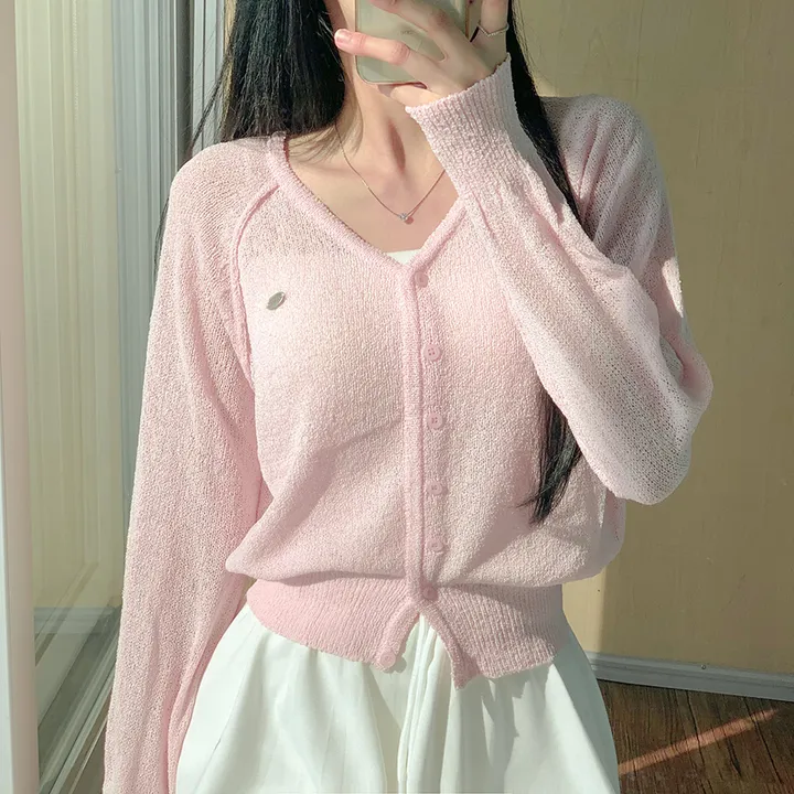 [여름신상💗] 부클 파스텔 팬던트 심볼 브이넥 여름 가디건 - 6color (파스텔/펜던트/와펜/나그랑/긴팔/브로치/쭈리/꾸안꾸/데일리/베이직/그물) 상세 이미지 16