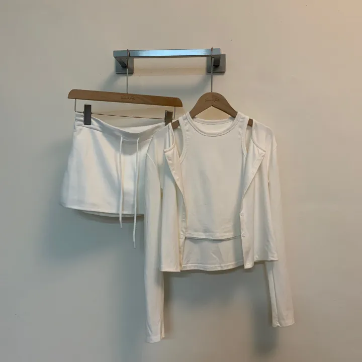 [7일간 6천원할인] [공항룩3세트] *DM폭주* 치마바지 쓰리피스 고퀄리티 나시 가디건 세트 로우 미니스커트 여행룩 공항룩 투피스 쓰리피스 셋업 상세 이미지 14