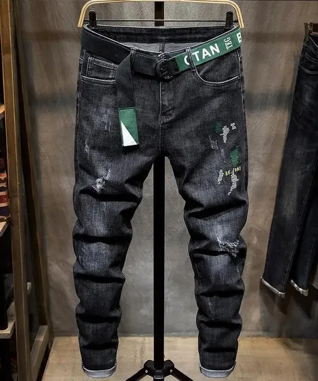 남성용 슬림핏 자수 용수철 긴 럭셔리 및 스트리트 캐주얼 힙합 데님 패션, 한국 가을 스타일, 바지 웨어, 청바지,