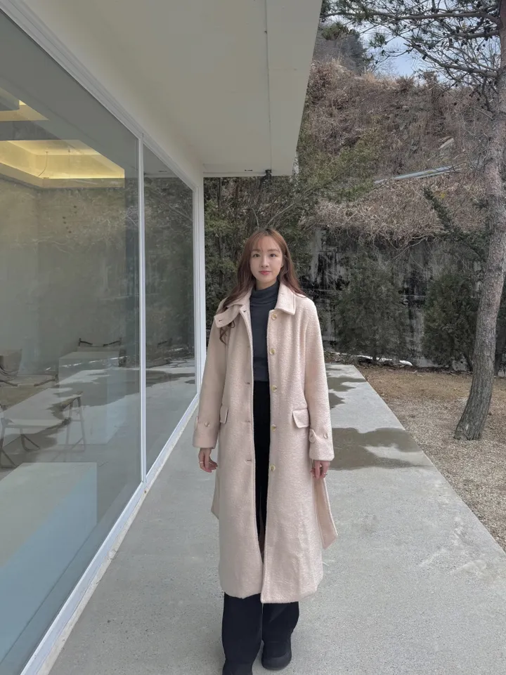 하이넥 부클 뽀글이 파스텔 허리 슬림 벨트 맥시 싱글 롱코트(3color)크리스마스룩 연말룩 상세 이미지 19