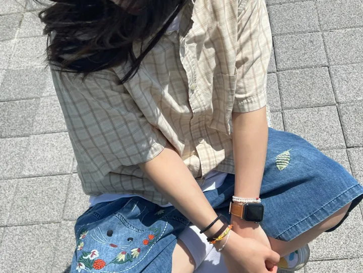 Picnic With A Cat 고양이와 물고기 친구들 자수 버뮤다 반바지 상세 이미지 24