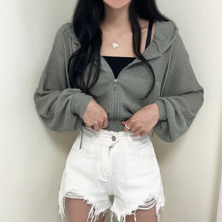 (썸머~,자외선차단) 린넨 크롭 여리 후드 집업 가디건 상세 이미지 11