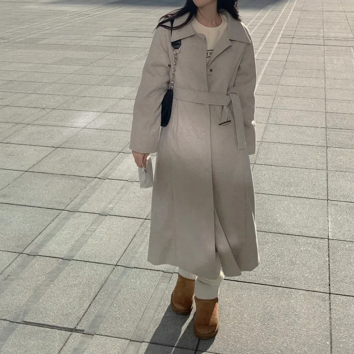 [wool30%/고퀄리티] 히든 버튼 오버핏 벨트세트 허리끈 발마칸 싱글 롱 코트 상세 이미지 8