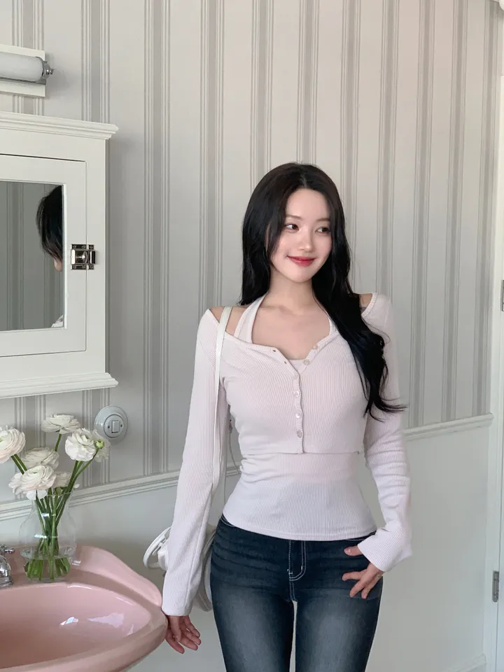 [MADE][2pcs,승모근소멸🤍] 키싱 홀터넥 나시 가디건set (4color) 상세 이미지 48