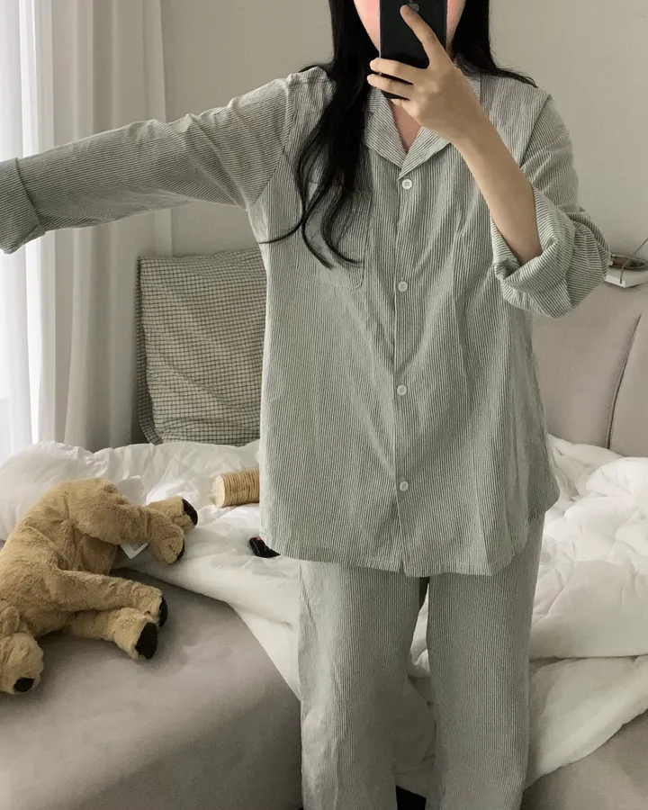 [자체제작/누적 4000장][2size] shirt pajamas set - special color!/dark grey 커플잠옷 상세 이미지 9