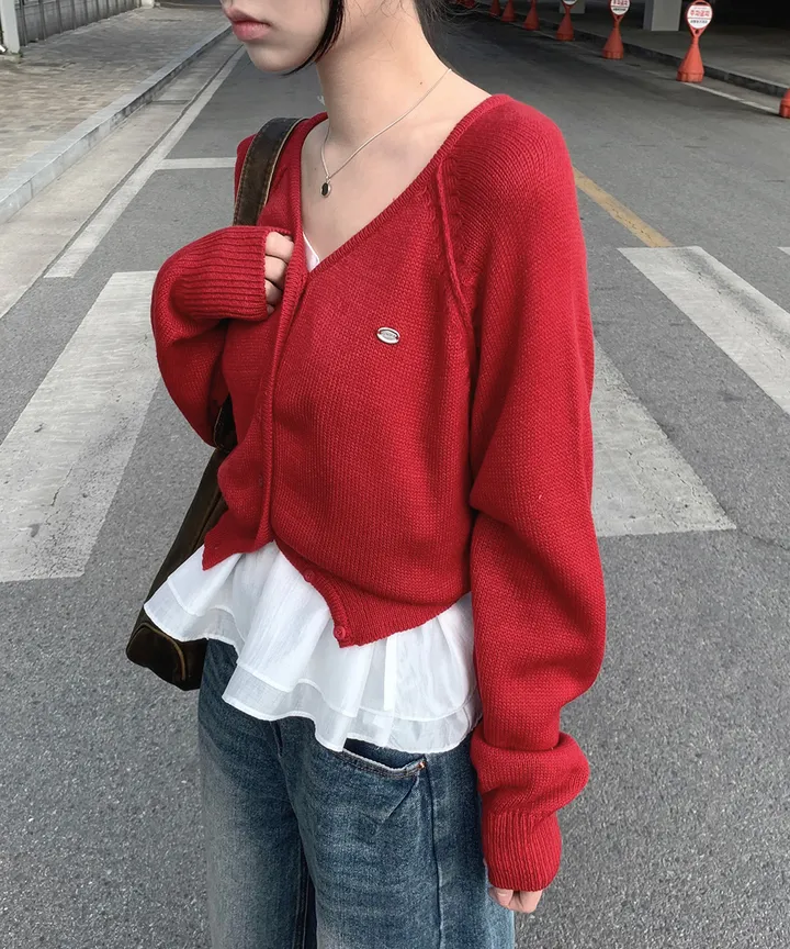 [데일리🫧벚꽃룩] 부코 펜던트 브이넥 니트 가디건 봄 가을 / 벚꽃룩 개강룩 데이트룩 여름가디건 여름니트 클래식블랑 상세 이미지 4