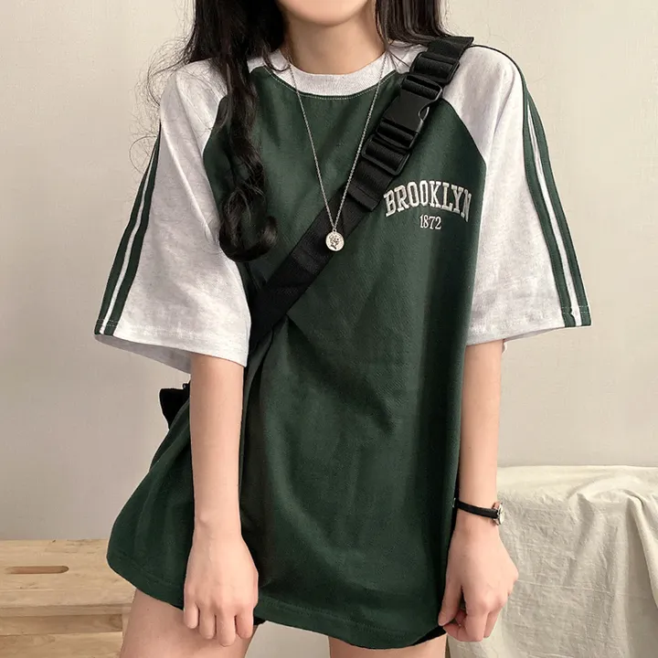 [예쁜/스포티!] 두줄 져지 배색 나그랑 브루클린 자수 데일리 반팔티T 5color 상세 이미지 7