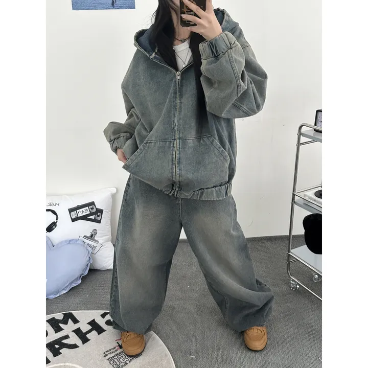 [UNISEX]시티드 데님 루즈 박시 후드 집업 점퍼 자켓(2color/5-7일 여유주문) 상세 이미지 25